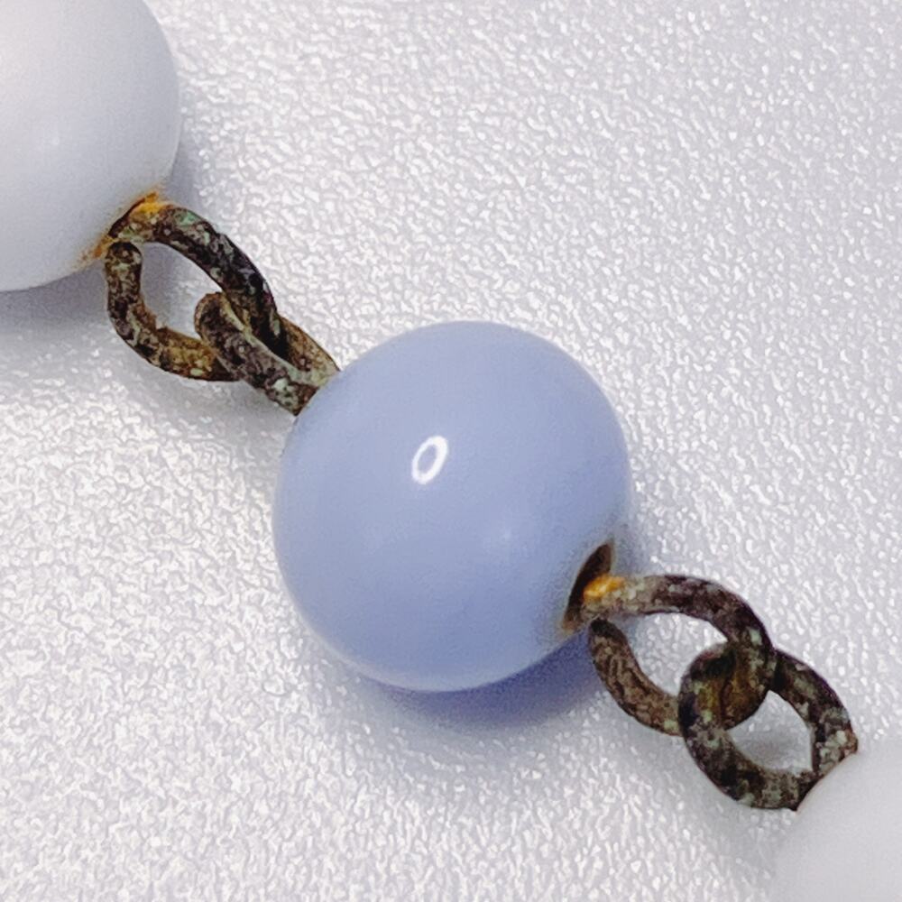 Vintage Milk Glass Lariat Necklace Long Knotted Beaded Y Drop Fun Folk Art Style - Picture 10 of 13
